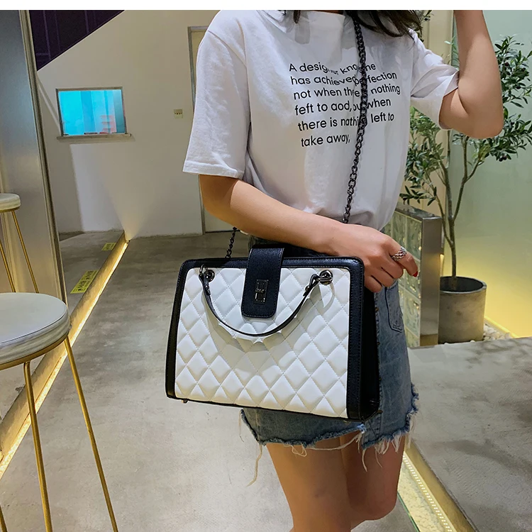 Элегантная женская сумка-тоут, модная новая качественная женская дизайнерская сумка из искусственной кожи, Классическая клетчатая сумка через плечо с цепочкой