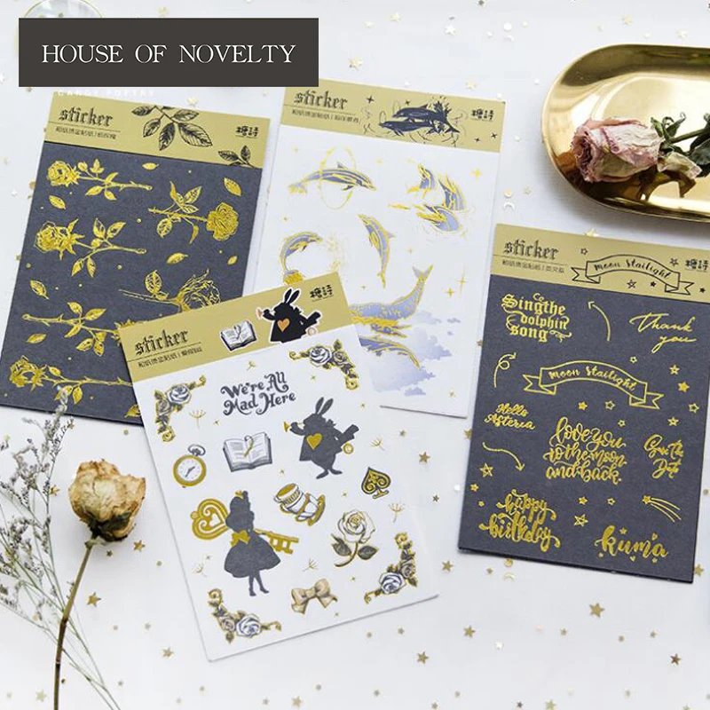 

Alice Rose Dolphin Gilding Decorative Stickers Adhesive Stickers DIY Decoration Diary Stickers
