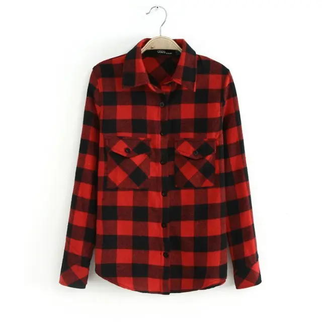 Womens Red Plaid Flannel Shirt