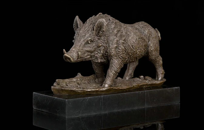 41MM China Curiosidades Pequeno Bronze requintado Animal Porco Javali sus scrofa Estátua 