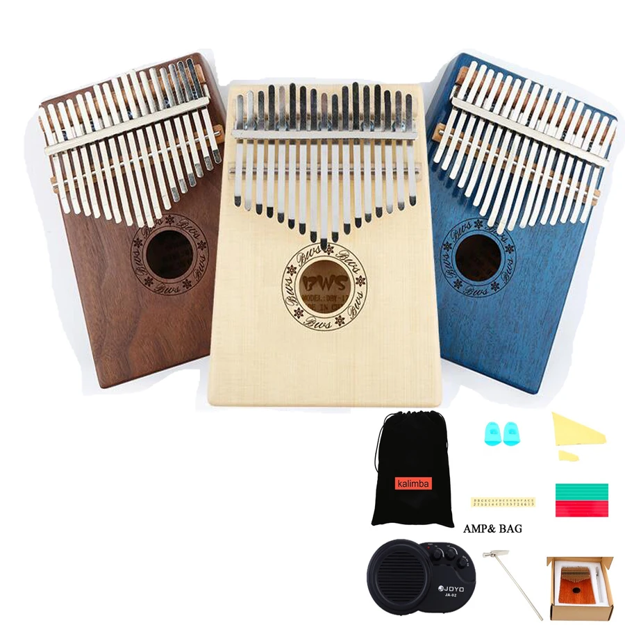 

African 17 Keys Kalimba Solid Mahogany Spruce Thumb Piano with AMP Mbira Calimba Musical instruments