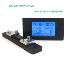 Digital Voltage Current Power Energy Meter Voltmeter Ammeter Volt Ampere DC 6.5-100V 50A with DC 50A/75mV Shunt