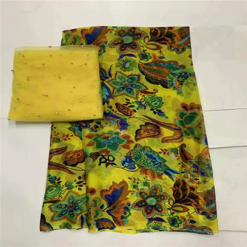 

New Arrival Hot Selling Fashion Printed Silk Chiffon Fabric 5 Yards And 2 Yards Of Tulle Chiffon Fabric! LXF535