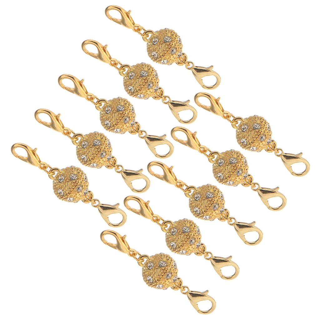 10Pcs Gold Color Ball Rhinestone Lobster Magnetic Clasps Jewelry DIY Findings for Necklace
