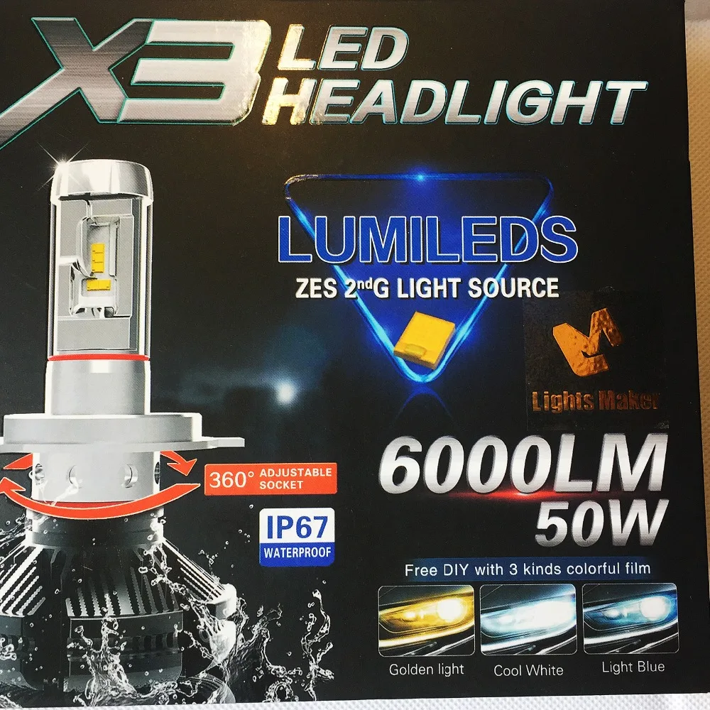 

X3 H4 H7 H8 H10 H11 HB3 9005 HB4 9006 9012 5202 H16 Car LED Headlights Bulbs 50W 6000LM All in one LED Headlamp 3000K DIY Change