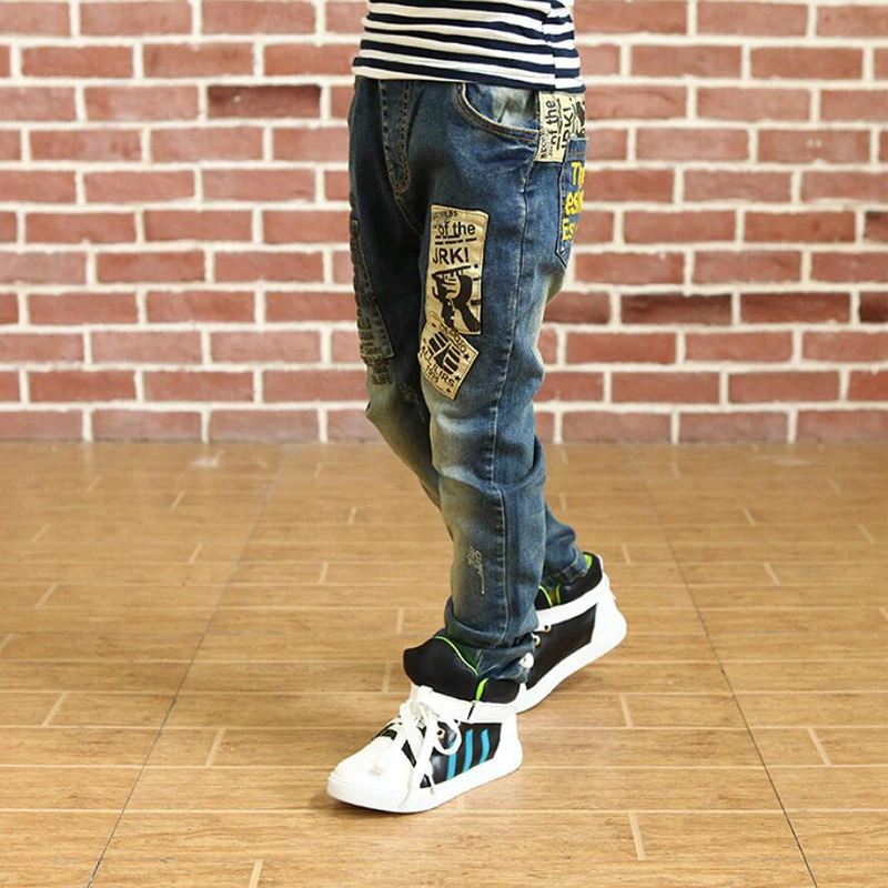 Детская одежда для мальчиков длинная стильная Хлопковые джинсы на возраст от 3 до 13 лет-подростков осень-весна джинсовые штаны подростковые брюки для мальчиков повседневные штаны