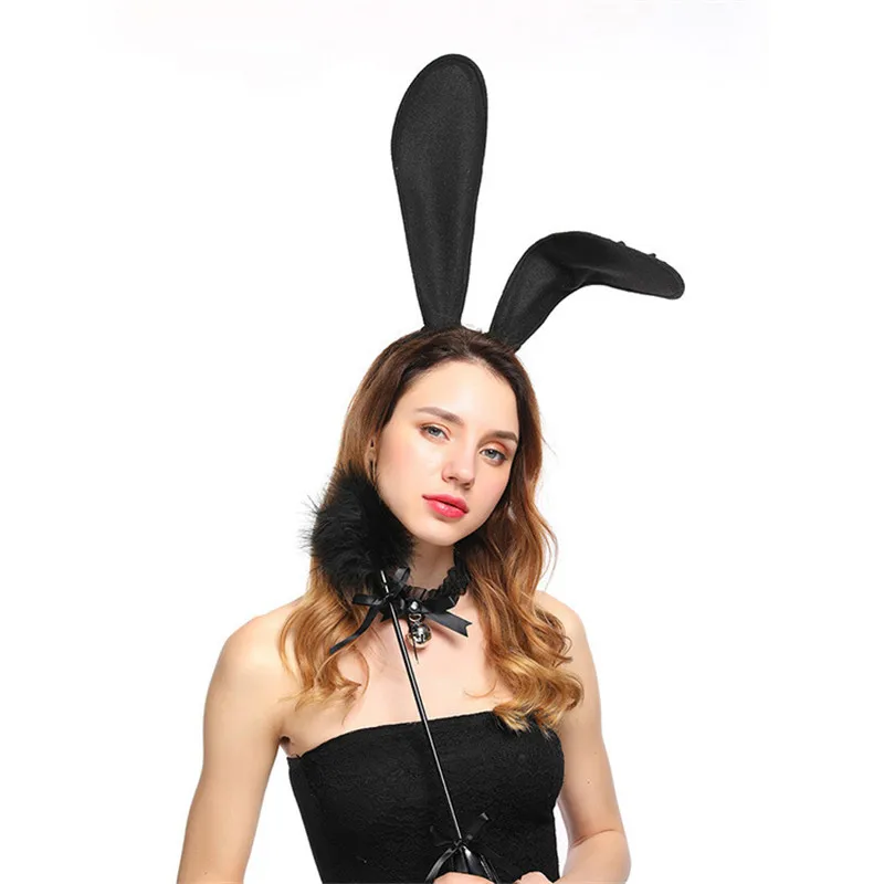 

Haimeikang 2019 New Fashion Women Girl Hairbands Lace Rabbit Ears Veil Black Eye Mask Party Head Wear Girl Party Masks