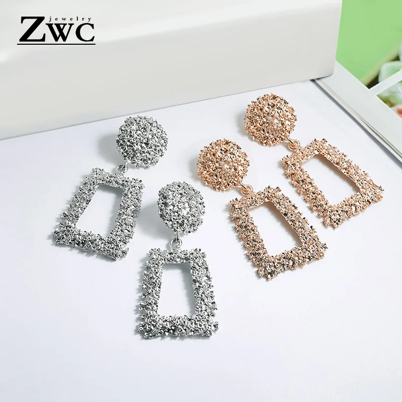ZWC новые модные большие золотые серьги для женщин геометрические массивные серьги-капли металлические серьги Висячие модные ювелирные изделия тренд
