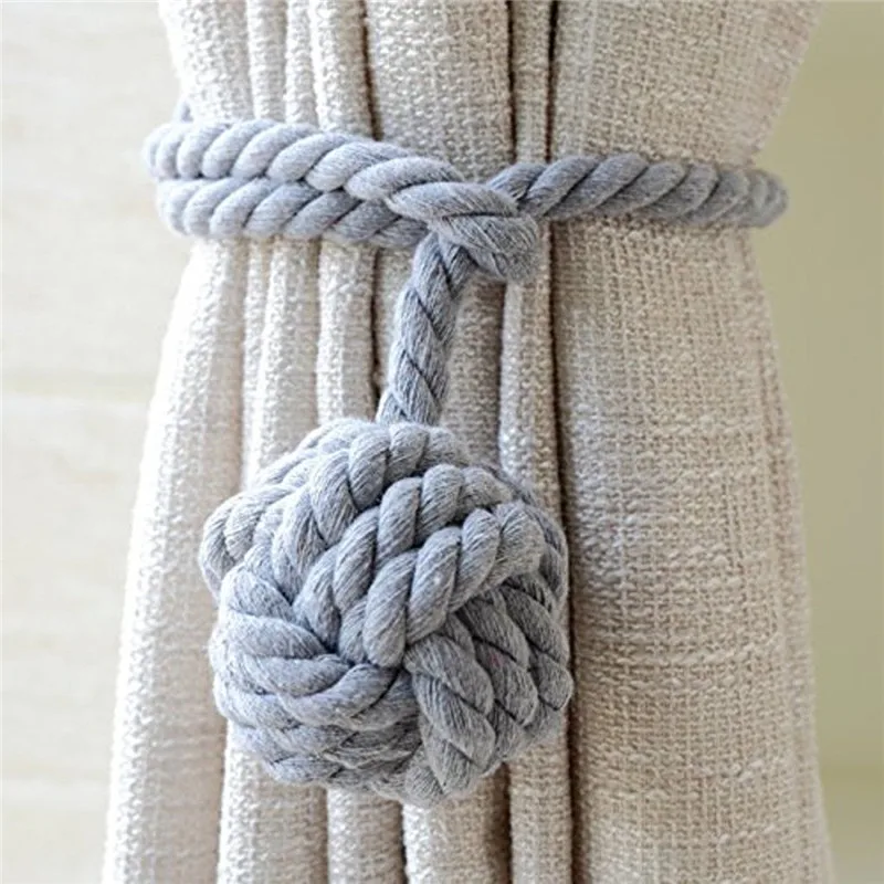 Handmade Knitted Rustic Cotton gray Ball Ropes Curtain Buckle Curtain tiebacks Lashing Eco