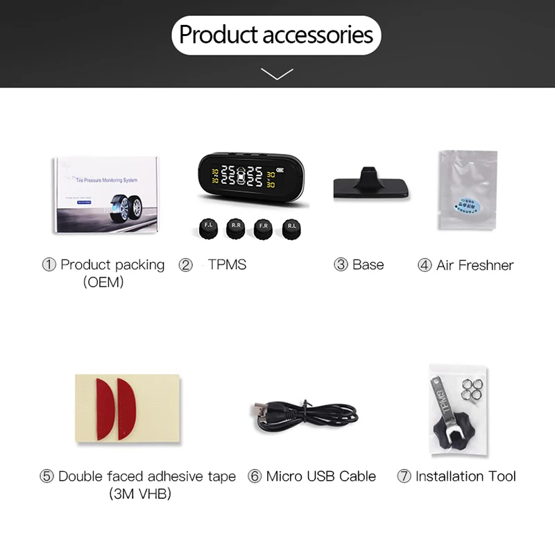 

Hot Mini Solar TPMS Car Tire Pressure Temperature Monitoring System with 4 External Sensors JLD