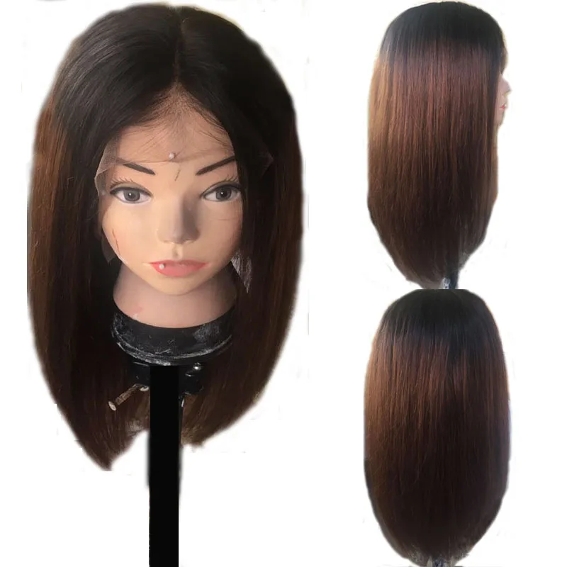 LUFFYHAIR 13x6 глубокий часть Синтетические волосы на кружеве человеческих волос парики для черный Для женщин бразильский Волосы remy Ombre Короткий покрой человеческих волос Боб парики - Цвет волос: Омбре