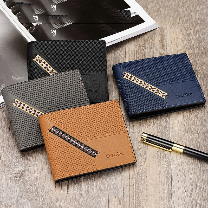 

Men's Wallet Leather Casual Short Multi-Function Wallet Ribbon Plaid Cross Wallet