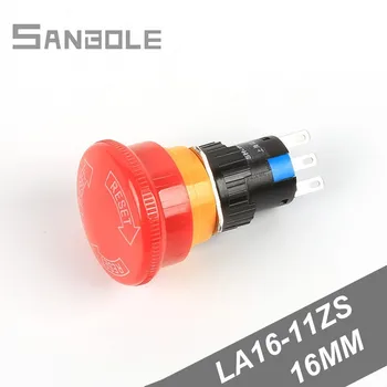 

16mm Mushroom head Latching Self locking emergency stop push button switch LA16-11ZS Red 3 pins 1NO1NC (5PCS)