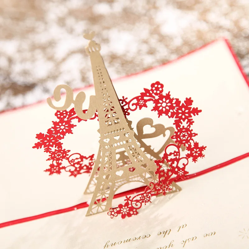  (100 piece/lot)LEISO Brand 3D Laser Cut Handmade Flower Heart Eiffel Tower Invitation Card Wedding  - 32815697571