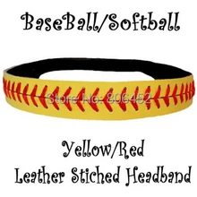 DHL 150 шт Кожа софтбол шов повязка(желтый с красным швом