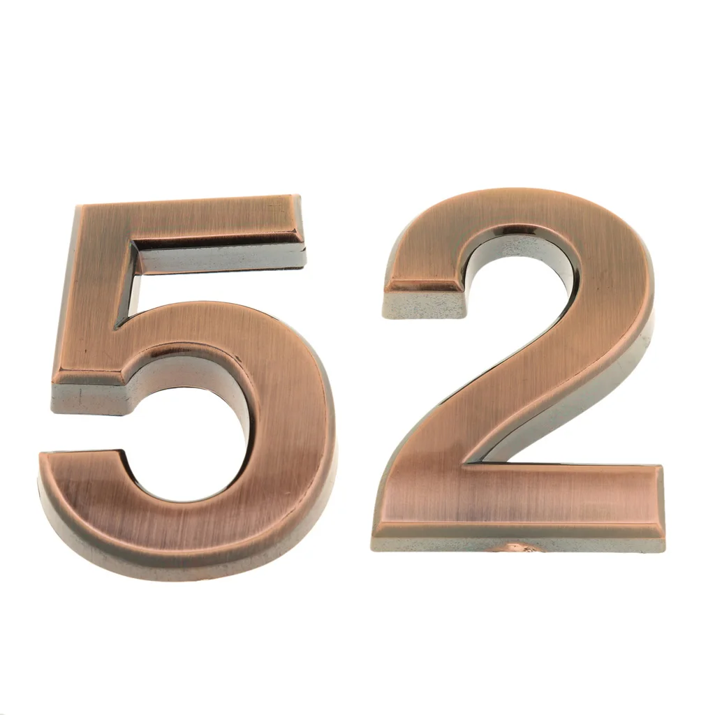 2Pcs Copper ABS Number House Mailbox Number 3D Digit Number Self-stick Door Sign Plaque Number 2, 5