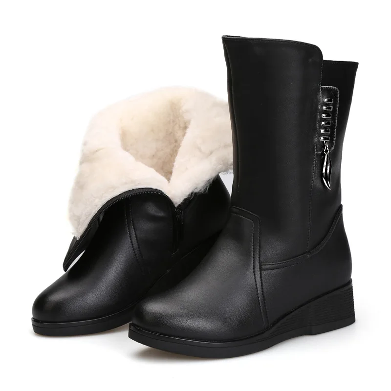 Plus Femmes Chaud Bottes La De Nouvelle Cuir Non tube D'hiver slip Laine Mode Noir Véritable Dans Plat Confort 2018 Taille Neige fTwaxq