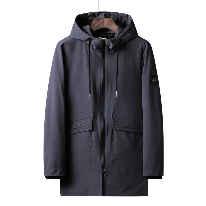 

2019 Brand Spring Fashion Men's Long Style Black Trench Jacket Coat Men Outwear Windbreaker Trench Jacket Male Jacket Plus size