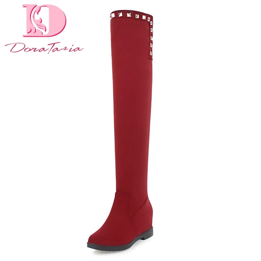 

DoraTasia 2018 Plus Size 30-50 Slip On Elegant Knee High Boots Woman Shoes Woman brand Footwear Winter Boots
