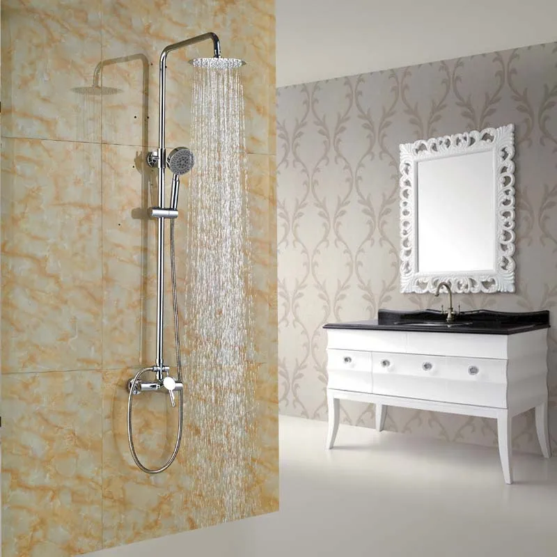 

Polished Chrome 8" Ultrathin Rainfall Shower Faucet Set Swivel Tub Spout Bath Shower Mixer Tap + Handshower