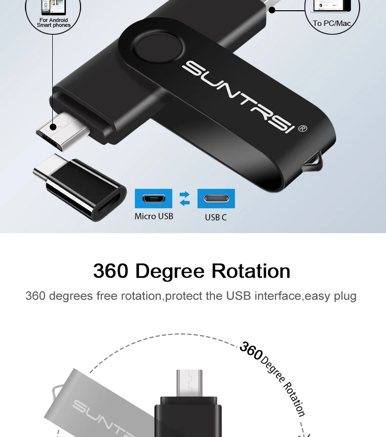 Suntrsi OTG USB флеш-накопитель 128 Гб Тип C ручка-накопитель многофункциональная usb флешка 64 Гб флэш-диск металлический 16 Гб для смартфона/планшета/ПК