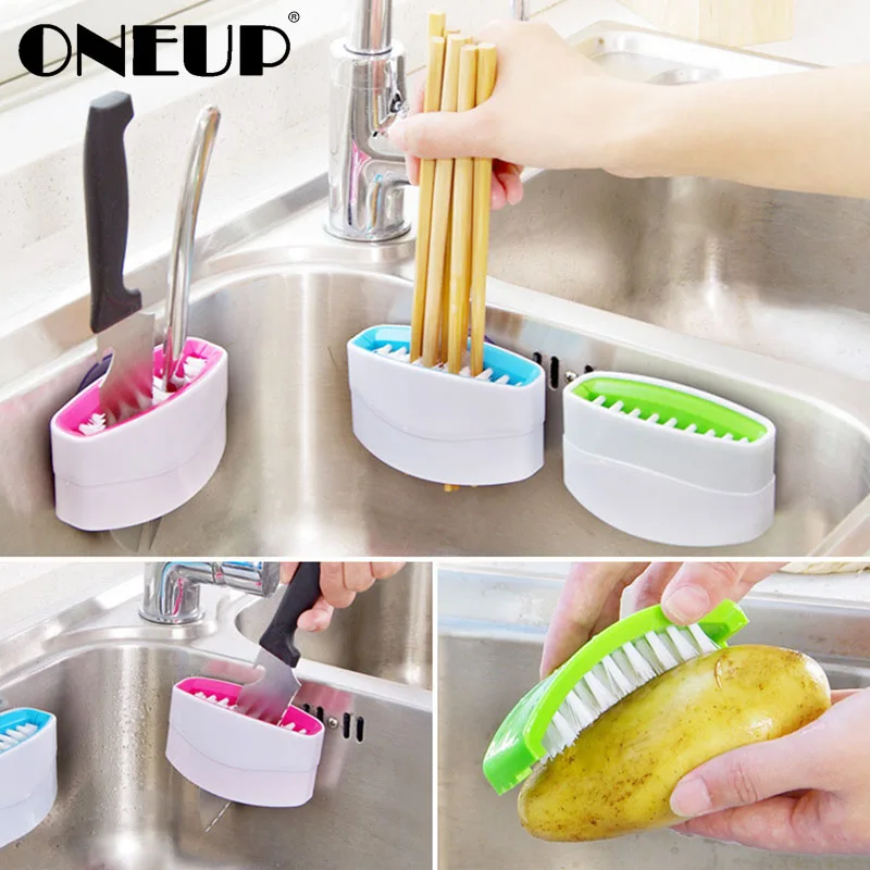 

ONEUP Kitchen Chopsticks Cleaning Brush Fruit Tableware Vegetable Fruits Cleaning Brush with a Suction Cup Home Kitchen Tools