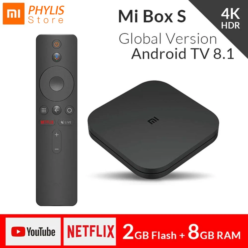 Xiaomi mi Box S Android tv Smart 4K HD четырехъядерный портативный медиаплеер с голосовым