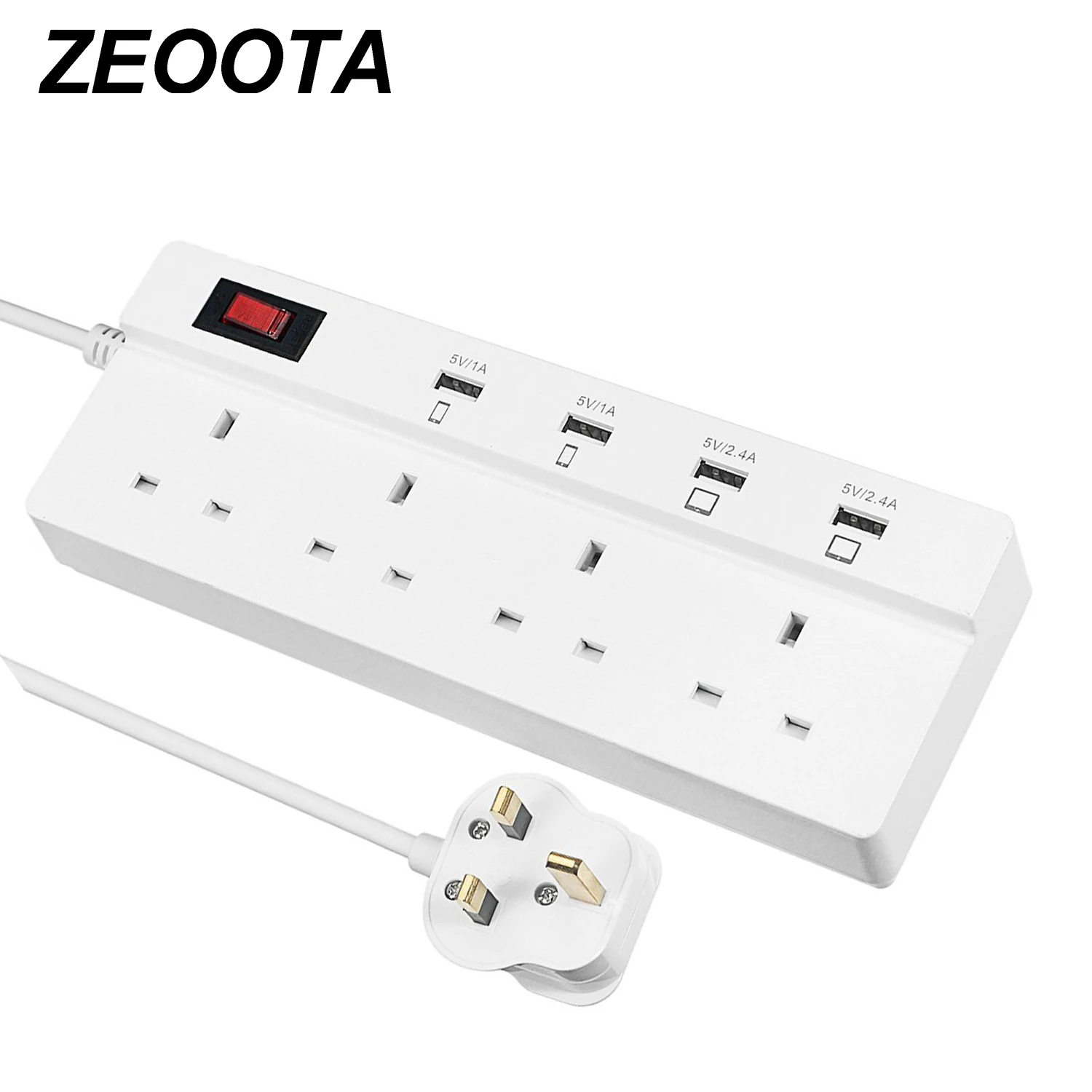 

Power Strip Surge Protection 4 AC UK Outlets Plug Socket with USB Fast Charging Adapter Tomada 3250W Switch 1.8m Extension Cord