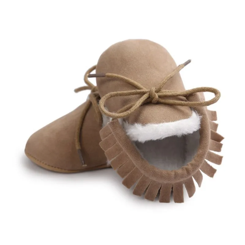 Solid Baby Moccasins Infant Shoes Soft Soled Non-slip Crib PU Leather Warm First walkers