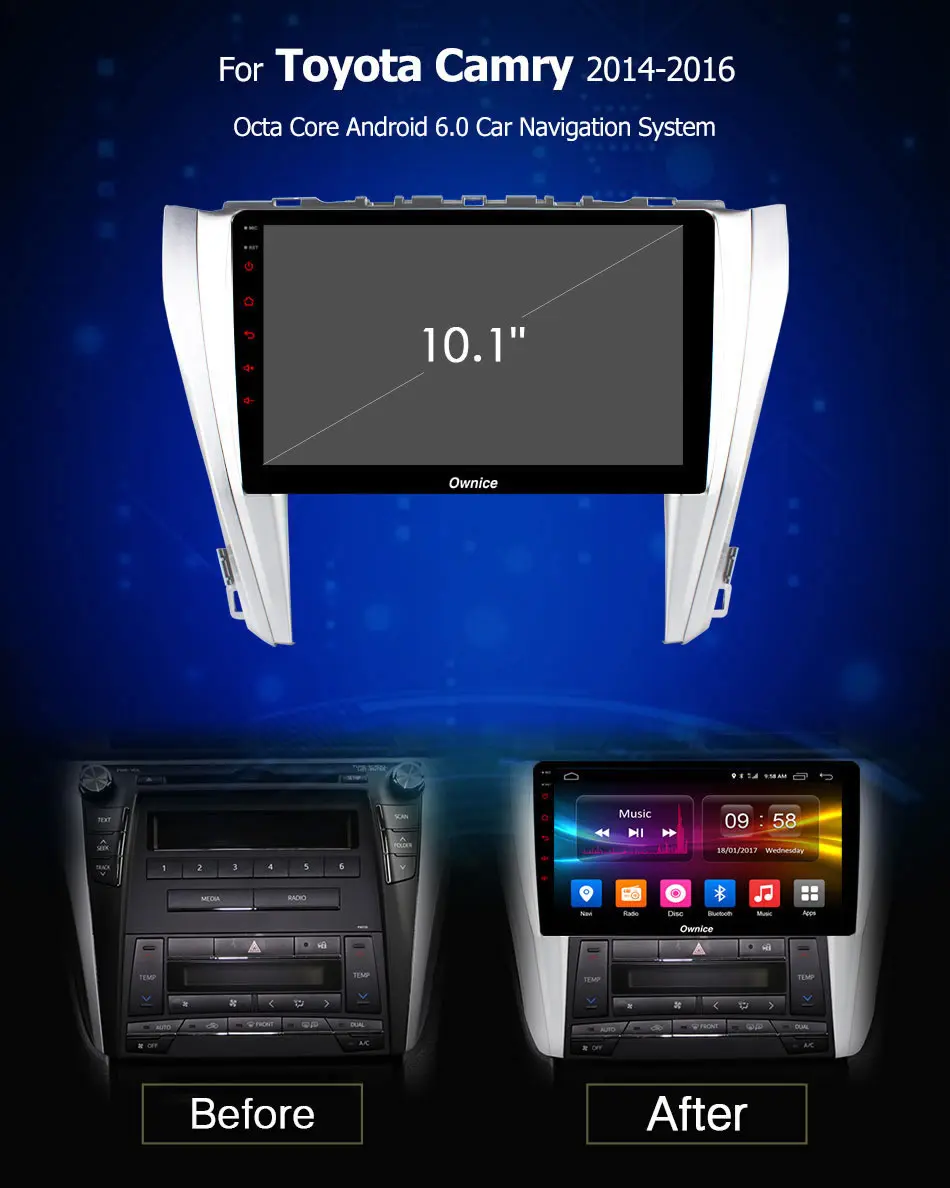 Excellent 10.1" IPS Android 9.0 8Core 4G RAM+32G Car DVD Player For Toyota Camry V55 2014 2015 2016 2017 GPS Navi Radio Stereo DSP CarPlay 2