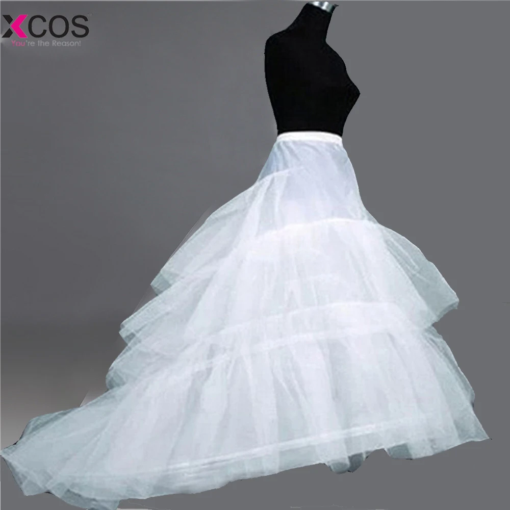 

XCOS Wedding Dress Crinoline Bridal Petticoat Underskirt 2 Hoops with Chapel Train