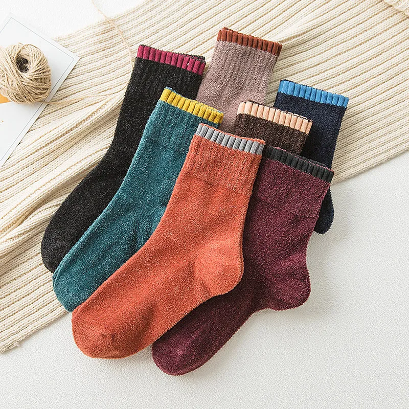 Женские носки, осенне-зимние носки для женщин, 5 пар, милые мягкие толстые теплые носки в стиле ретро, модные женские носки, новинка