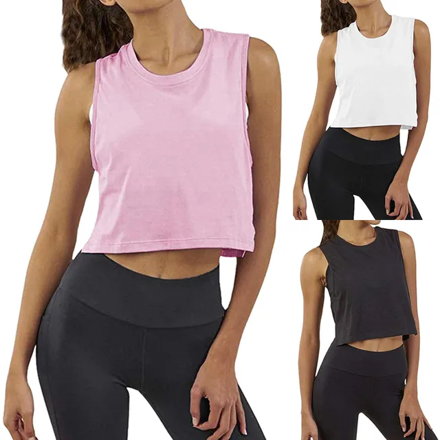 Women Crop Top Sleeveless Racerback Workout Gym Solid Shirt Athletic