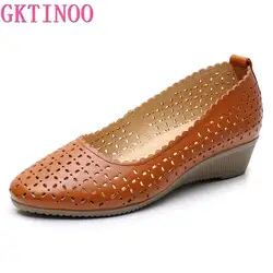 GKTINOO/весенне-Летняя женская обувь повседневная обувь из натуральной кожи без шнуровки на высоком каблуке с вырезами Женские туфли-лодочки