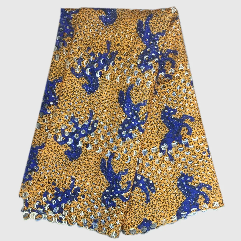 

Hot guipure African water soluble print lace fabric for wedding dress,high quality swiss color line lace 5y/lot nigerian 5640