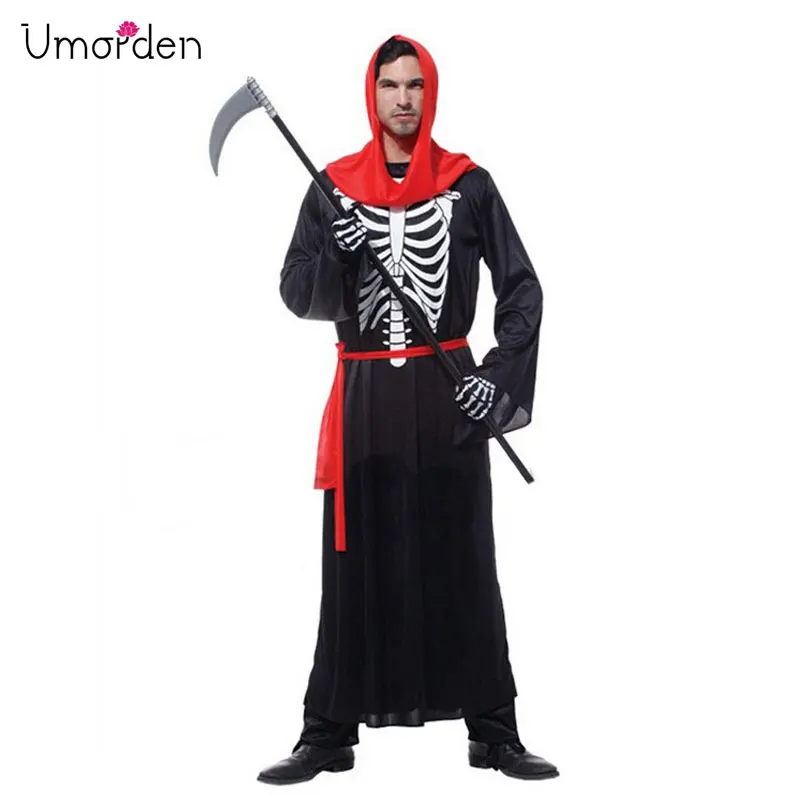 

Umorden Halloween Carnival Party Costumes Adult Men Scary Skull Skeleton Monster Demon Costume Hooded Robe for Man M-0072