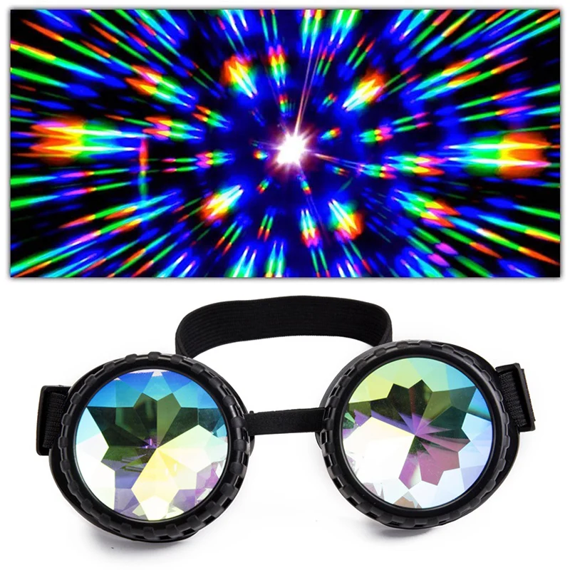

Rainbow Diffraction Goggles Raves EDM Festivals Light Shows Club Concert Rainbow Prism Fractal Kaleidoscope Steampunk Goggle