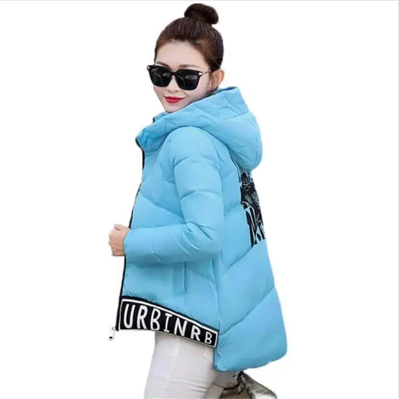 

Winter Jacket Women 2016 New Casual Hooded Cloak Down Cotton Coat Print Letter Pattern Loose Outwear Padded Jacket