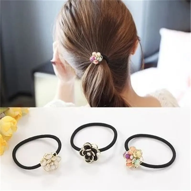 

Women Hair Accessories Rhinestone Flower scrunchy Rubber Headband Female Ponytail Gum for Hair Headwear Elastic Hair Band