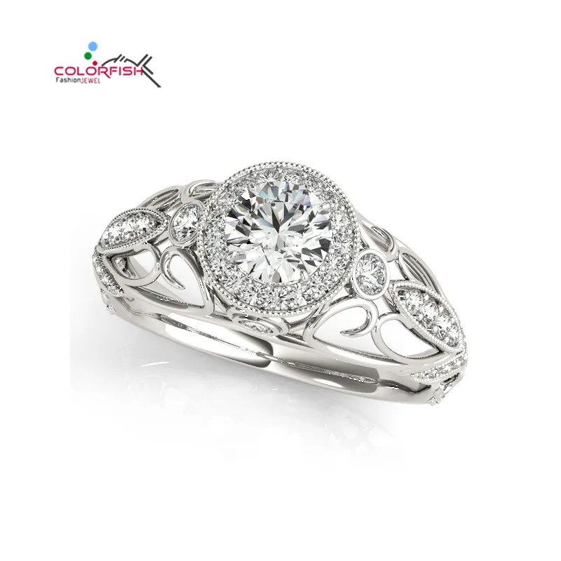

COLORFISH Round Cut 0.5 ct 925 Sterling Silver Wedding Ring Sona Nscd Jewelry Rose Yellow Gold Color Vintage Style Female Ring