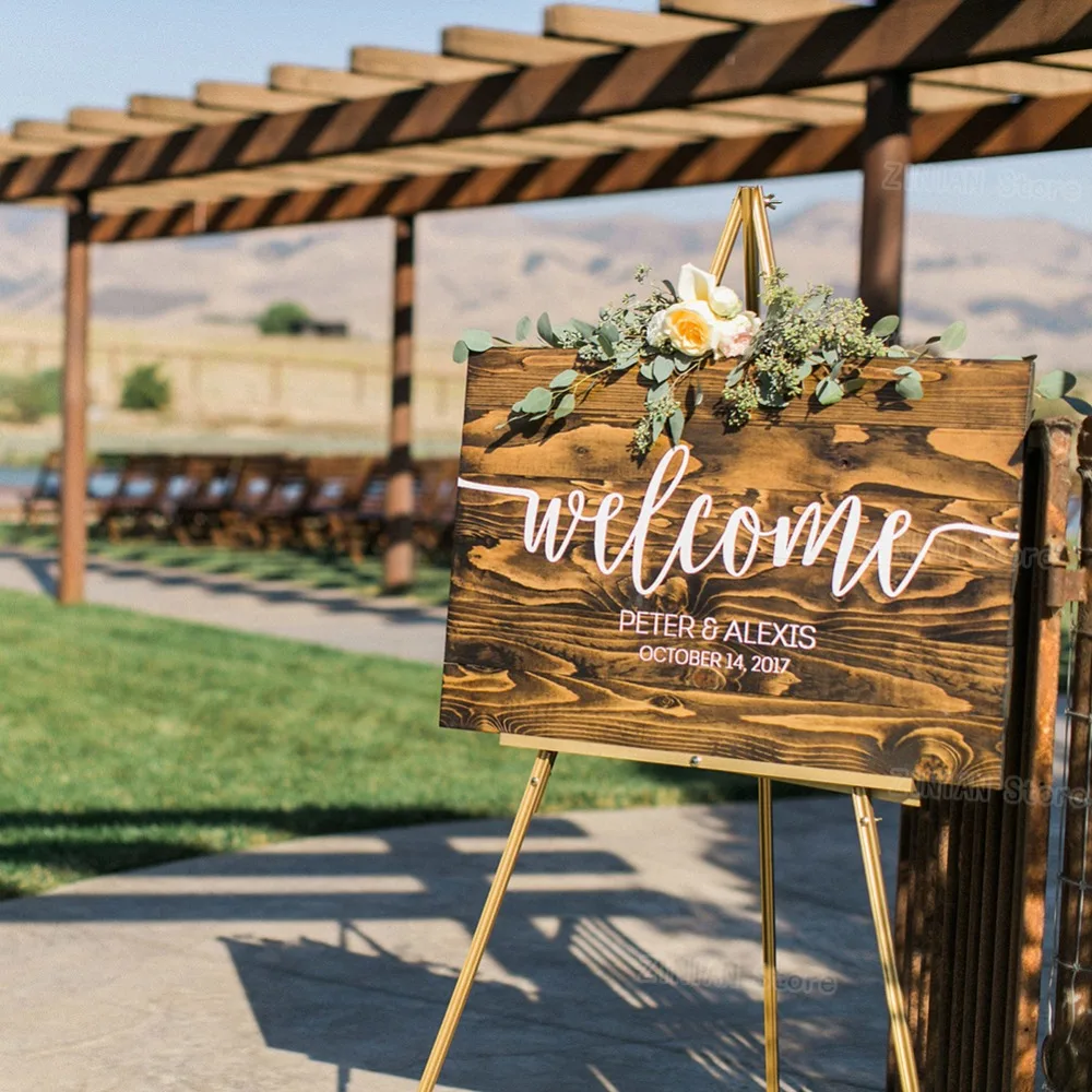 

Customizable Name Date Sign Stickers Wedding Ceremony Wall Sticker Vinyl Decals Welcome Wedding Decal Mural Rustic Style Z288