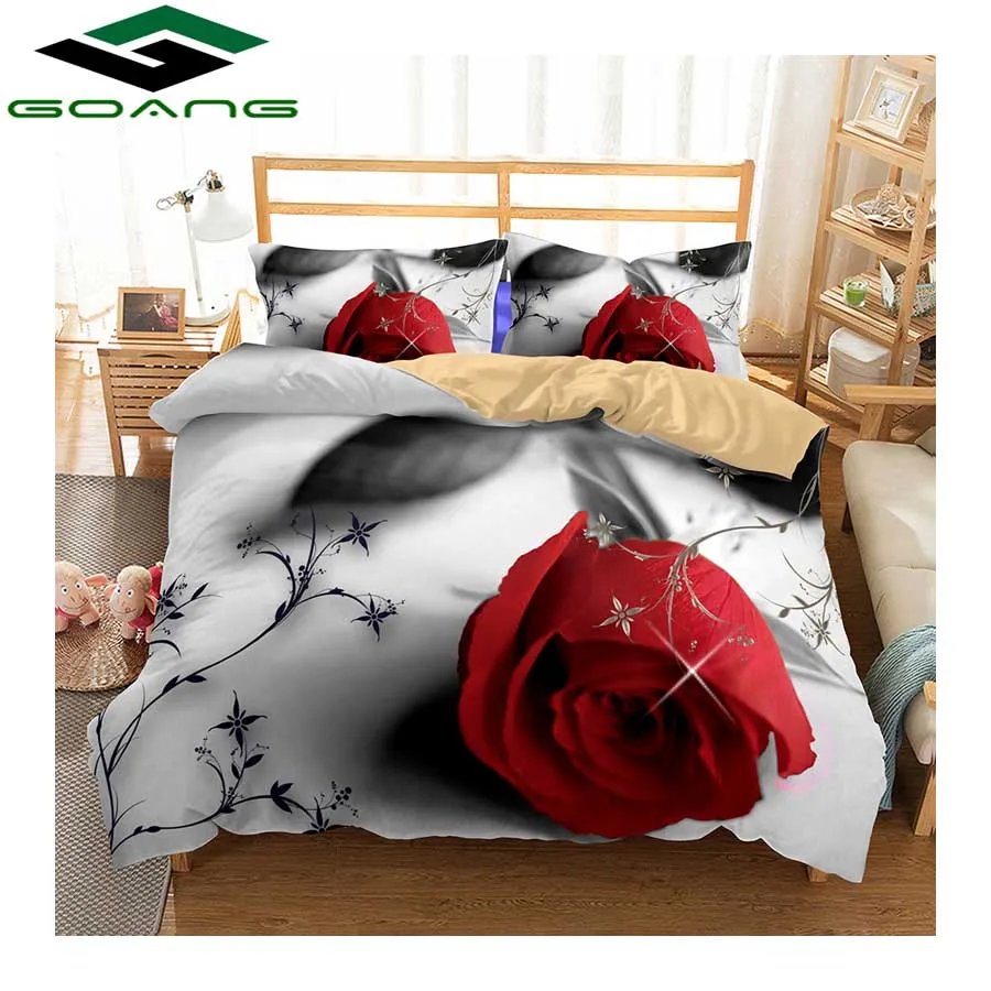 GOANG Bedding Sets 3d digital printing pink rose bedding sets 3pcs high quality home textiles duvet cover and pillowcases
