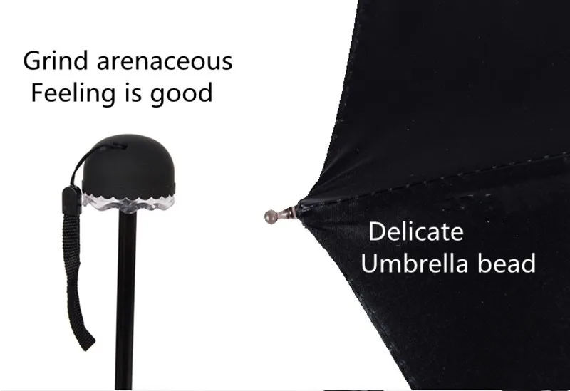 1068 9 De Réductionfacile à Transporter Femmes Mariage Parasol 3d Fleur Impression Style Noir Revêtement Anti Uv Trois Pliant Parasol Plage