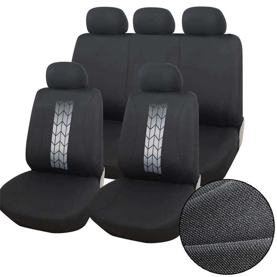

Universal Breathable Car Seat Covers with Tire Track Patten 5-Seat+5 Headrest Cover Complete Seat Protector for All Seasons