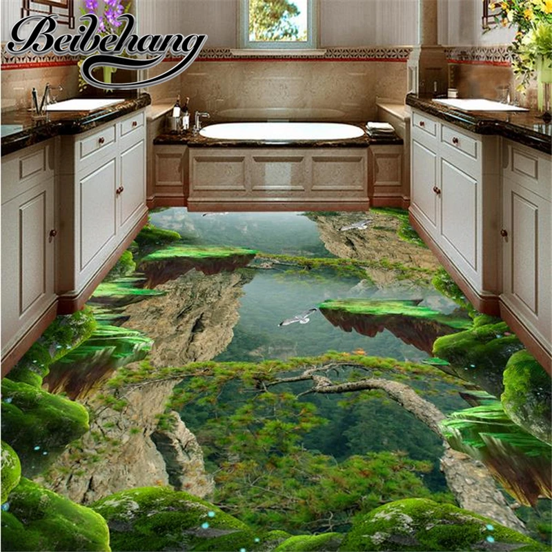 beibehang Decorative floor painting Custom 3d stereoscopic vinyl flooring waterproof 3d floor Forest, Valley flooring wallpaper