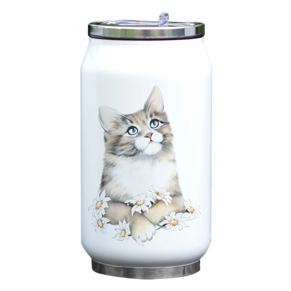 Настраиваемая бутылка для воды Cola с дизайном кошки, термос из нержавеющей стали с вакуумной изоляцией, Подарочная колба
