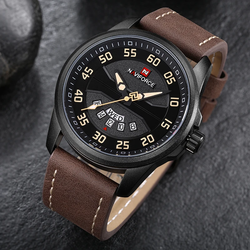 Billige Neue Luxus Marke NAVIFORCE Männer Mode Casual Uhren herren Quarz Uhr Mann Lederband Armee Militär Sport Armbanduhr
