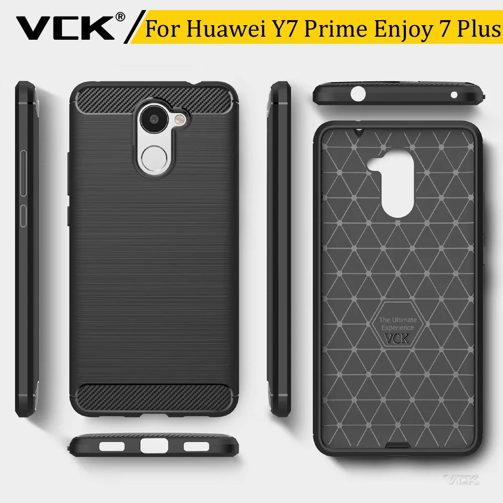 VCK Hybrid Armor Case For Huawei Y7 Prime Enjoy 7 Plus 5.5 inch Carbon Fiber Texture Brushed Silicone TPU Soft Back Cover |