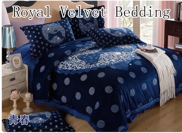 Royal velvet duvet cover/Wiinter Blue Bedding Set/luxury Bedding duvet cover