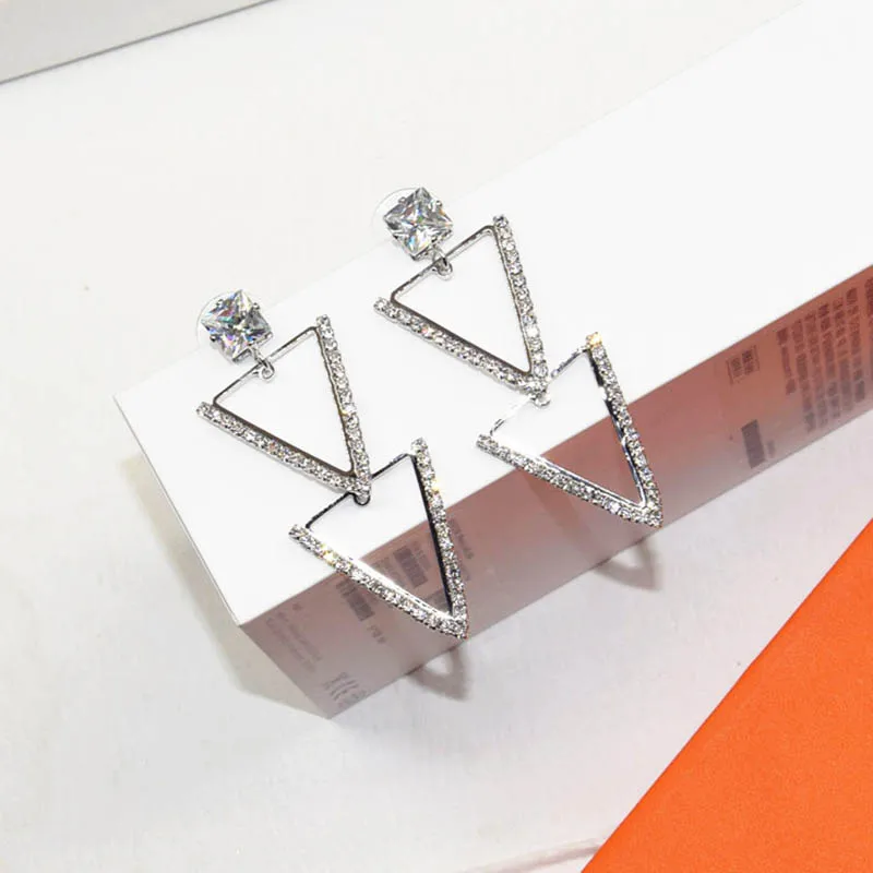 

Simple Fashion Jewelry Inlaid Zircon Earrings For Women Exaggeration long korean Earrings